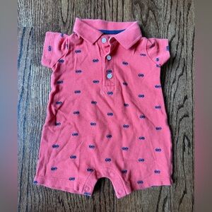 Carter's Red Summer Bodysuit with Blue Fire trucks - Size 0-3 months